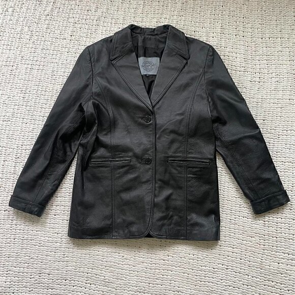 Vintage Jackets & Blazers - Passport Vintage Black Leather Jacket - Size Large